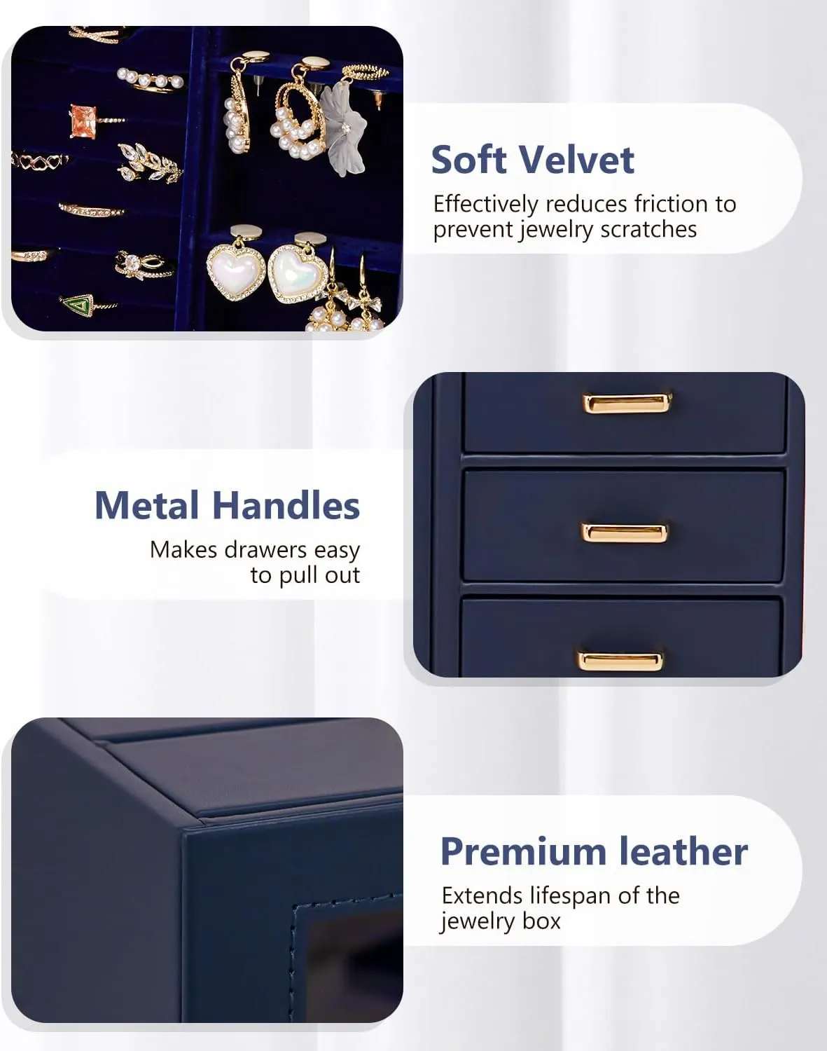 Homde Large Jewelry Box/Organizer/Case with Glass Window, Drawers for Necklaces Earrings Rings Bracelets Watches Gift for Women Girls