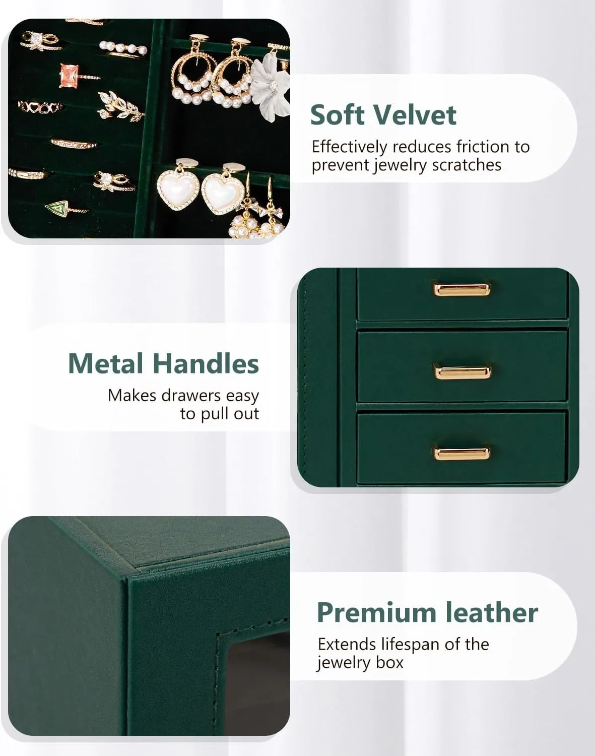 Homde Large Jewelry Box/Organizer/Case with Glass Window, Drawers for Necklaces Earrings Rings Bracelets Watches Gift for Women Girls