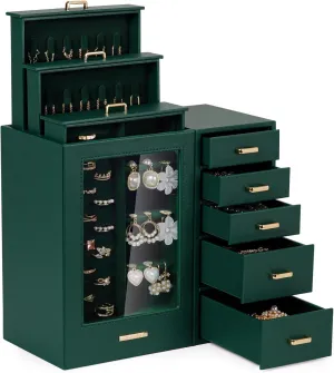 Homde Large Jewelry Box/Organizer/Case with Glass Window, Drawers for Necklaces Earrings Rings Bracelets Watches Gift for Women Girls