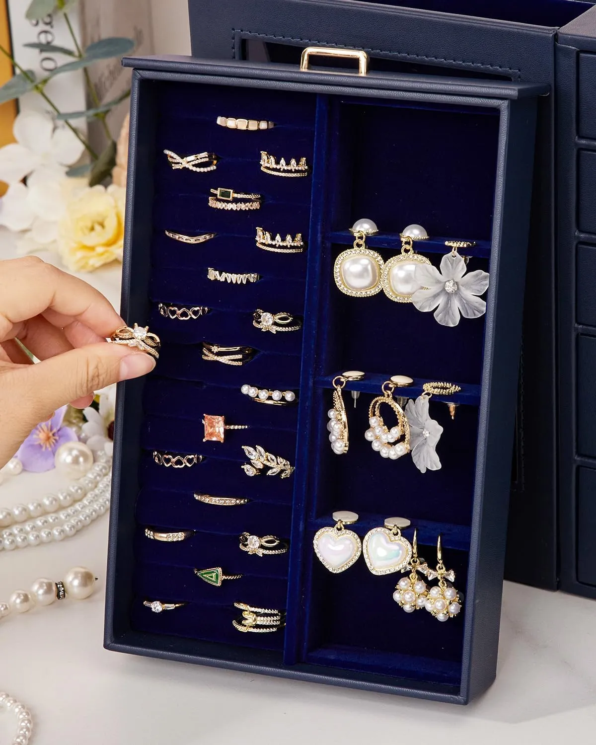 Homde Large Jewelry Box/Organizer/Case with Glass Window, Drawers for Necklaces Earrings Rings Bracelets Watches Gift for Women Girls