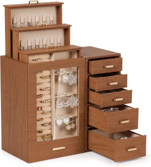 Homde Large Jewelry Box/Organizer/Case with Glass Window, Drawers for Necklaces Earrings Rings Bracelets Watches Gift for Women Girls