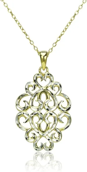 Hoops & Loops 925 Sterling Silver Diamond-cut Filigree Swirl Hearts Necklace for Women, Silver, Yellow Gold, Rose Gold, Black Flashed Sterling Silver