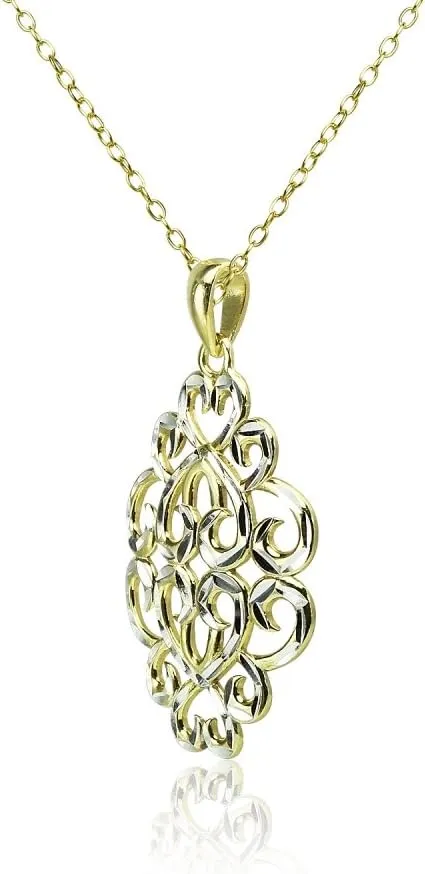 Hoops & Loops 925 Sterling Silver Diamond-cut Filigree Swirl Hearts Necklace for Women, Silver, Yellow Gold, Rose Gold, Black Flashed Sterling Silver