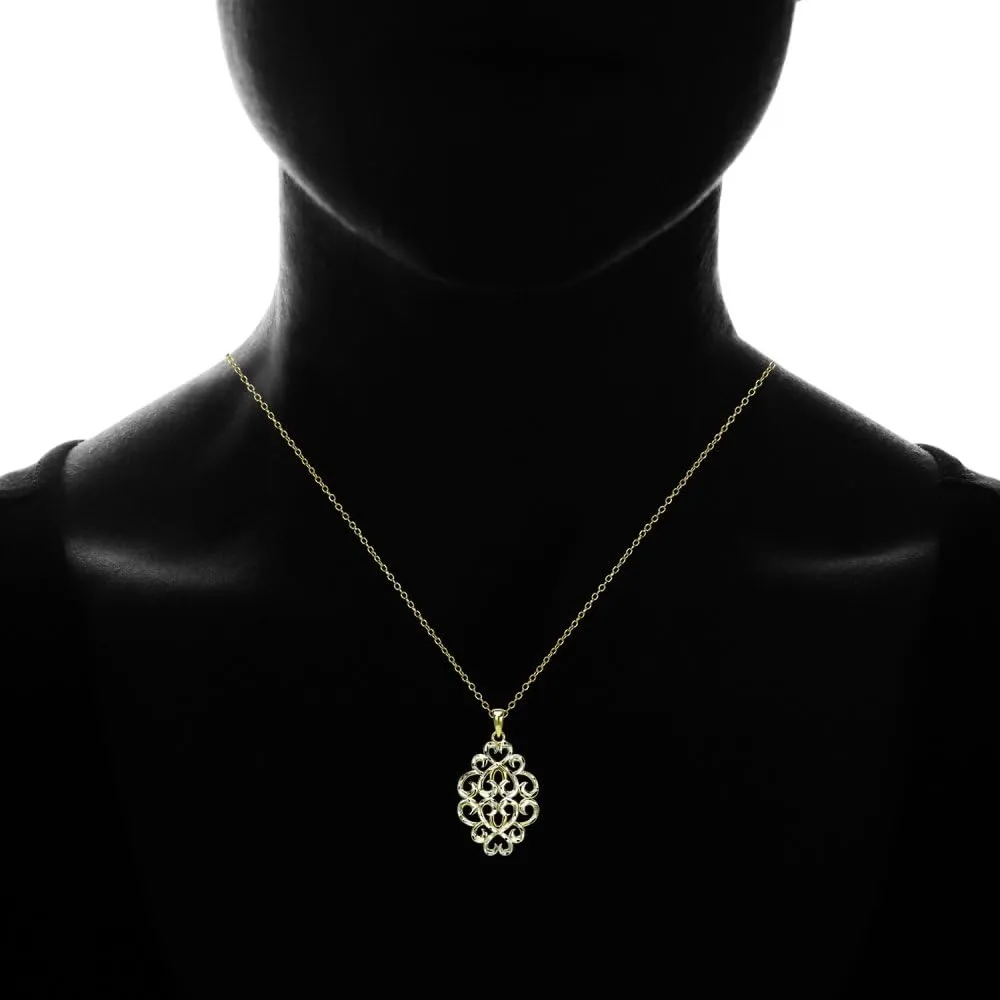 Hoops & Loops 925 Sterling Silver Diamond-cut Filigree Swirl Hearts Necklace for Women, Silver, Yellow Gold, Rose Gold, Black Flashed Sterling Silver