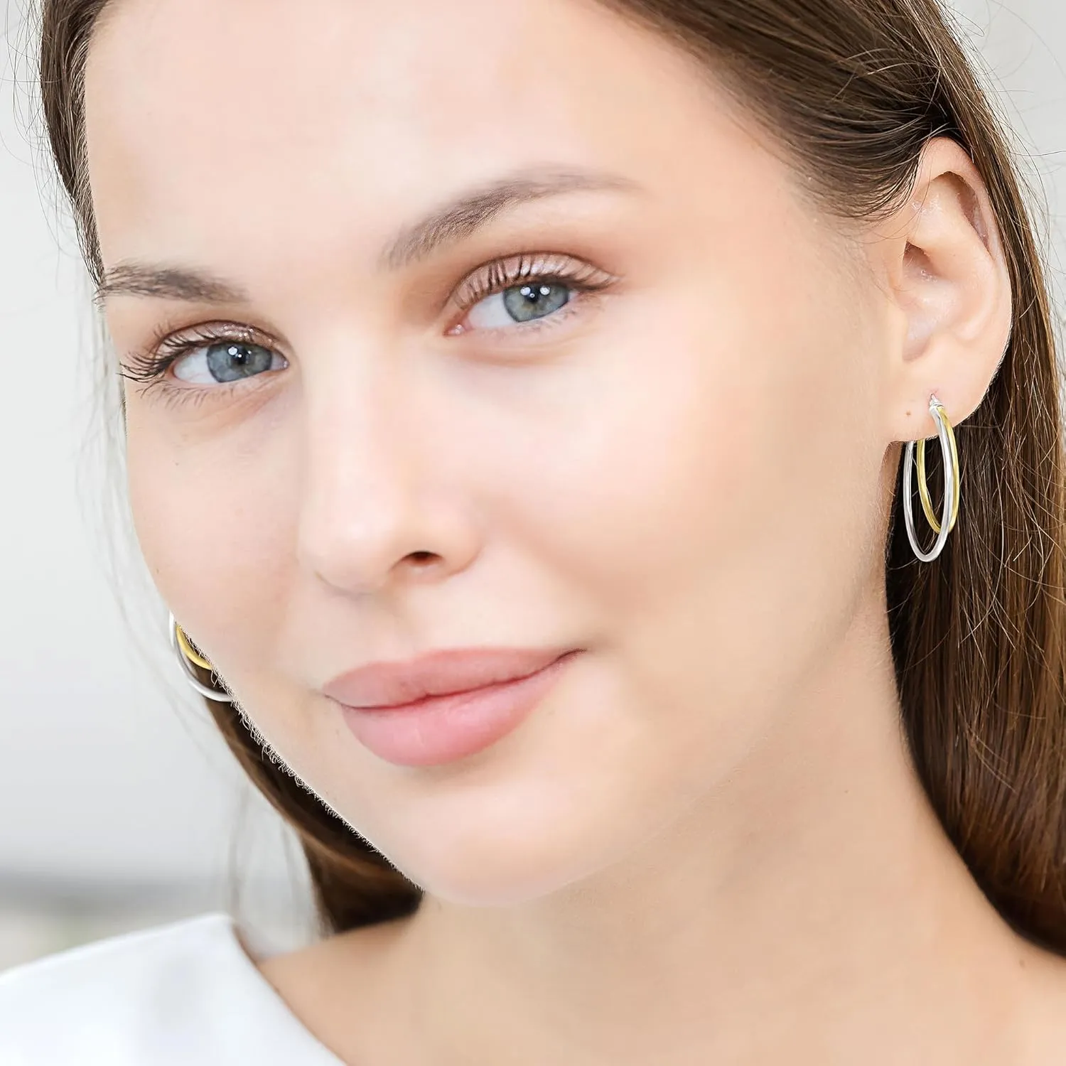 Hoops & Loops 925 Sterling Silver Double Circle 30mm Round-Tube Polished Click-Top Hoop Earrings for Women