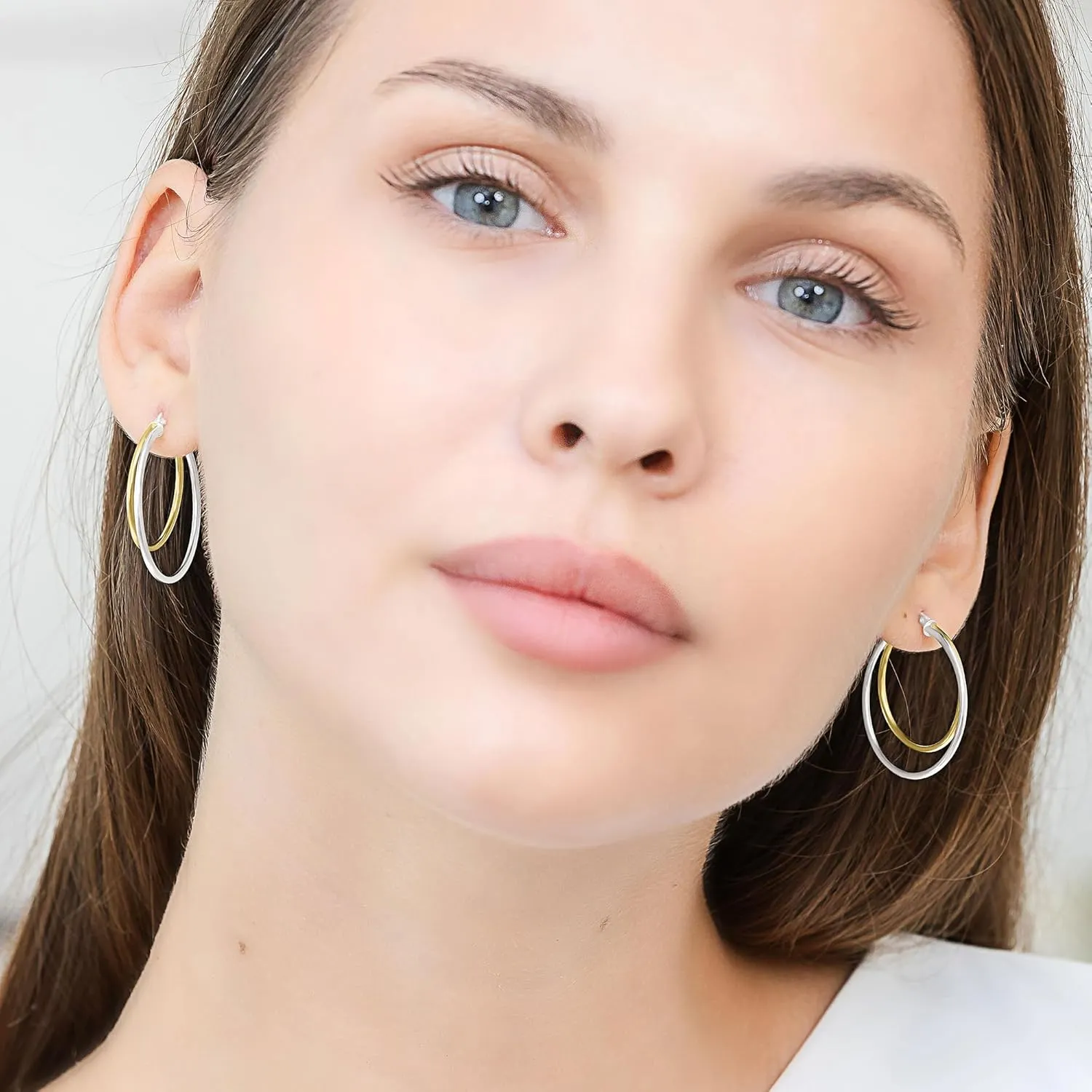 Hoops & Loops 925 Sterling Silver Double Circle 30mm Round-Tube Polished Click-Top Hoop Earrings for Women