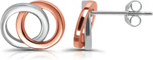 Hoops & Loops 925 Sterling Silver Double Interlocking Circles Dainty Polished Stud Earrings for Women