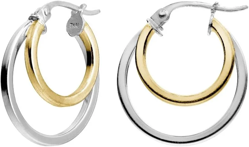 Hoops & Loops 925 Sterling Silver Round Double Circle 18mm Square-Tube Polished Hoop Earrings for Women
