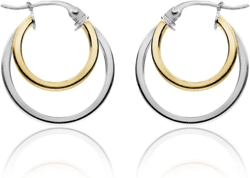 Hoops & Loops 925 Sterling Silver Round Double Circle 18mm Square-Tube Polished Hoop Earrings for Women