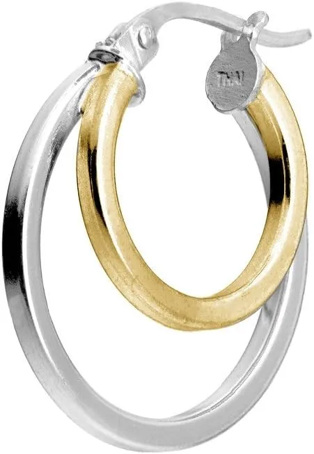 Hoops & Loops 925 Sterling Silver Round Double Circle 18mm Square-Tube Polished Hoop Earrings for Women