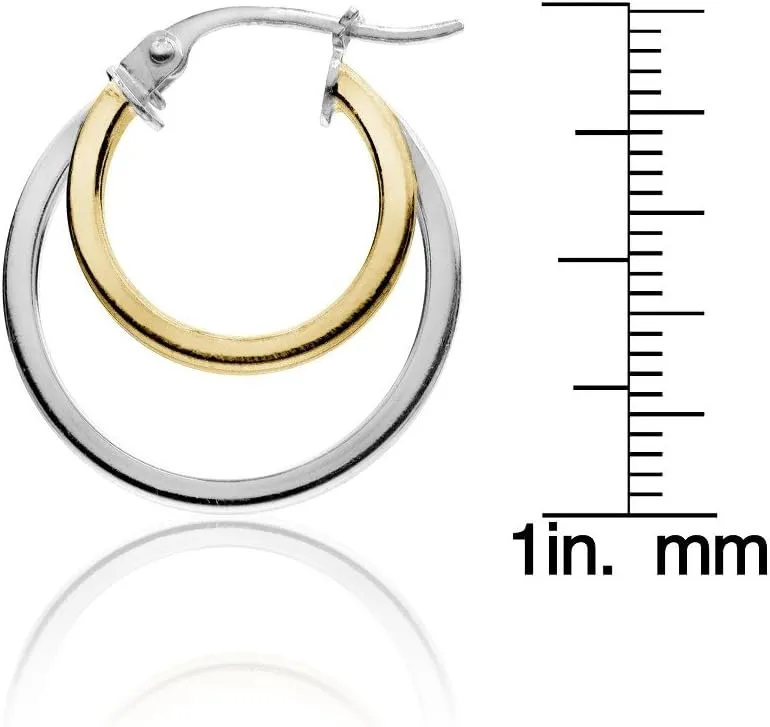 Hoops & Loops 925 Sterling Silver Round Double Circle 18mm Square-Tube Polished Hoop Earrings for Women