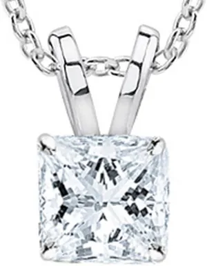 Houston Diamond District 0.33 Carat Platinum Princess Diamond Solitaire Pendant Necklace J-K Color I1 Clarity with 16" Silver Chain