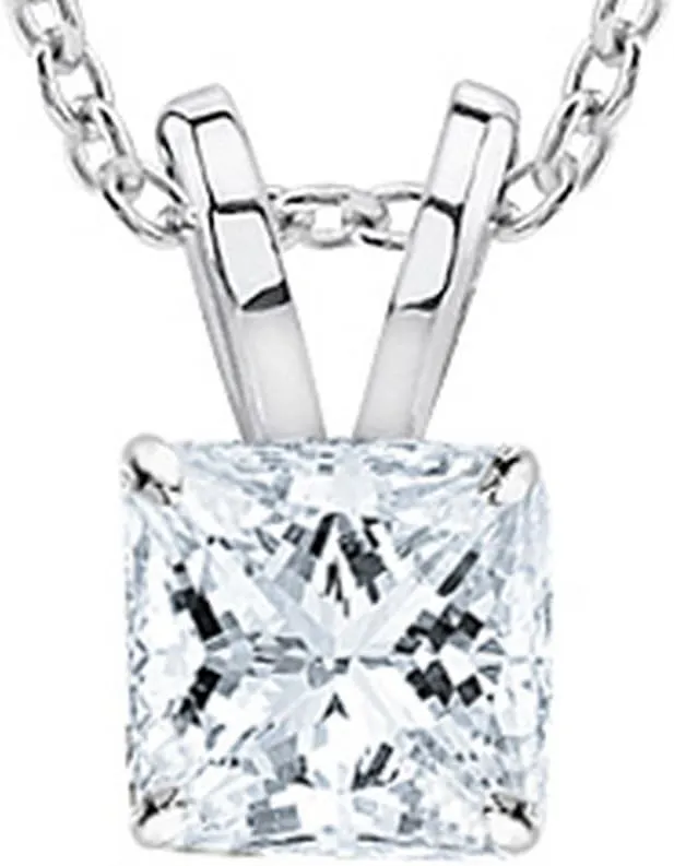 Houston Diamond District 0.33 Carat Platinum Princess Diamond Solitaire Pendant Necklace J-K Color I1 Clarity with 16" Silver Chain