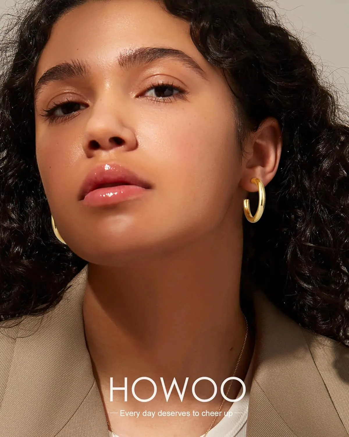 Howoo Chunky Hoops High Polished Hoop Earrings for Women