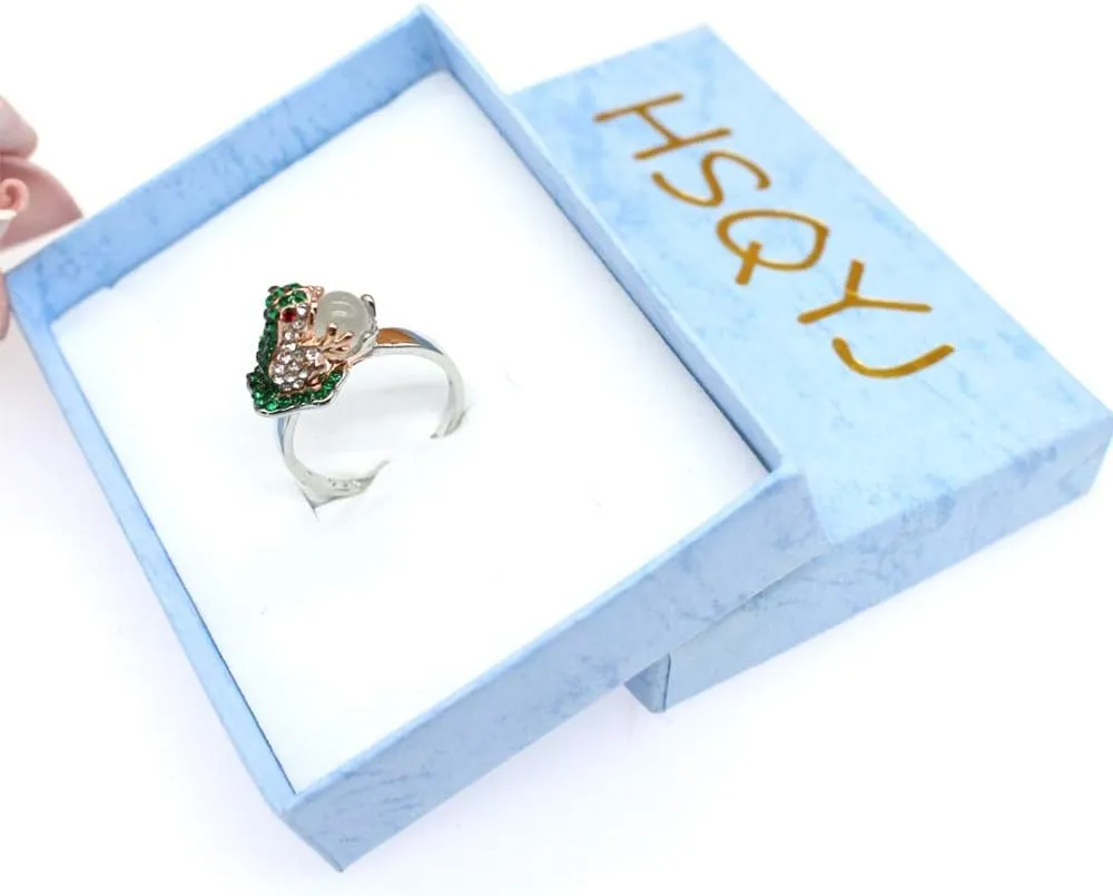 HSQYJ Green Crystal Frog Cocktail Ring Cubic Zirconia Pearl Cute Animal Stacking Rings Jewelry Rhinestone Statement Rings for Women