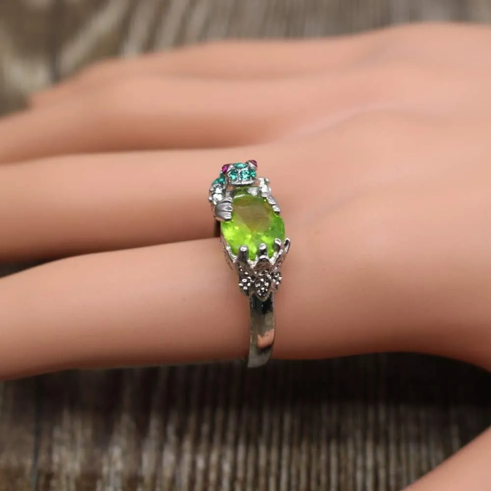 HSQYJ Green Crystal Frog Cocktail Ring Cubic Zirconia Pearl Cute Animal Stacking Rings Jewelry Rhinestone Statement Rings for Women