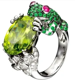 HSQYJ Green Crystal Frog Cocktail Ring Cubic Zirconia Pearl Cute Animal Stacking Rings Jewelry Rhinestone Statement Rings for Women