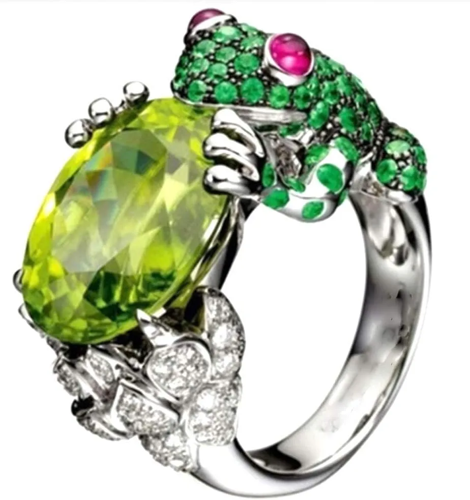 HSQYJ Green Crystal Frog Cocktail Ring Cubic Zirconia Pearl Cute Animal Stacking Rings Jewelry Rhinestone Statement Rings for Women