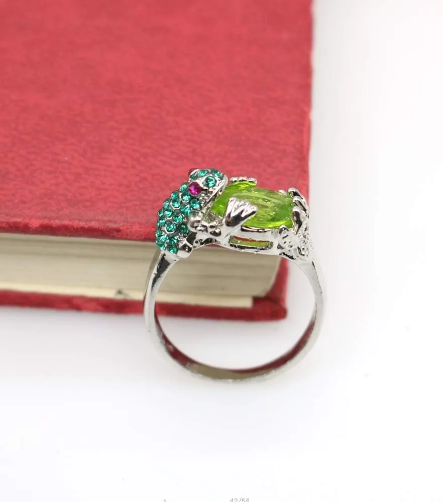 HSQYJ Green Crystal Frog Cocktail Ring Cubic Zirconia Pearl Cute Animal Stacking Rings Jewelry Rhinestone Statement Rings for Women