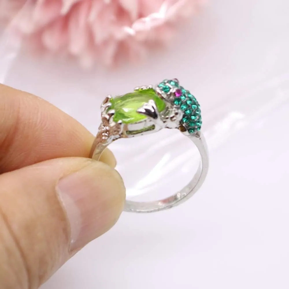 HSQYJ Green Crystal Frog Cocktail Ring Cubic Zirconia Pearl Cute Animal Stacking Rings Jewelry Rhinestone Statement Rings for Women
