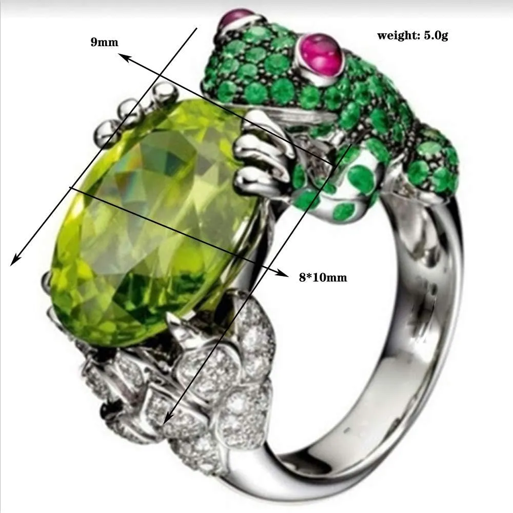 HSQYJ Green Crystal Frog Cocktail Ring Cubic Zirconia Pearl Cute Animal Stacking Rings Jewelry Rhinestone Statement Rings for Women
