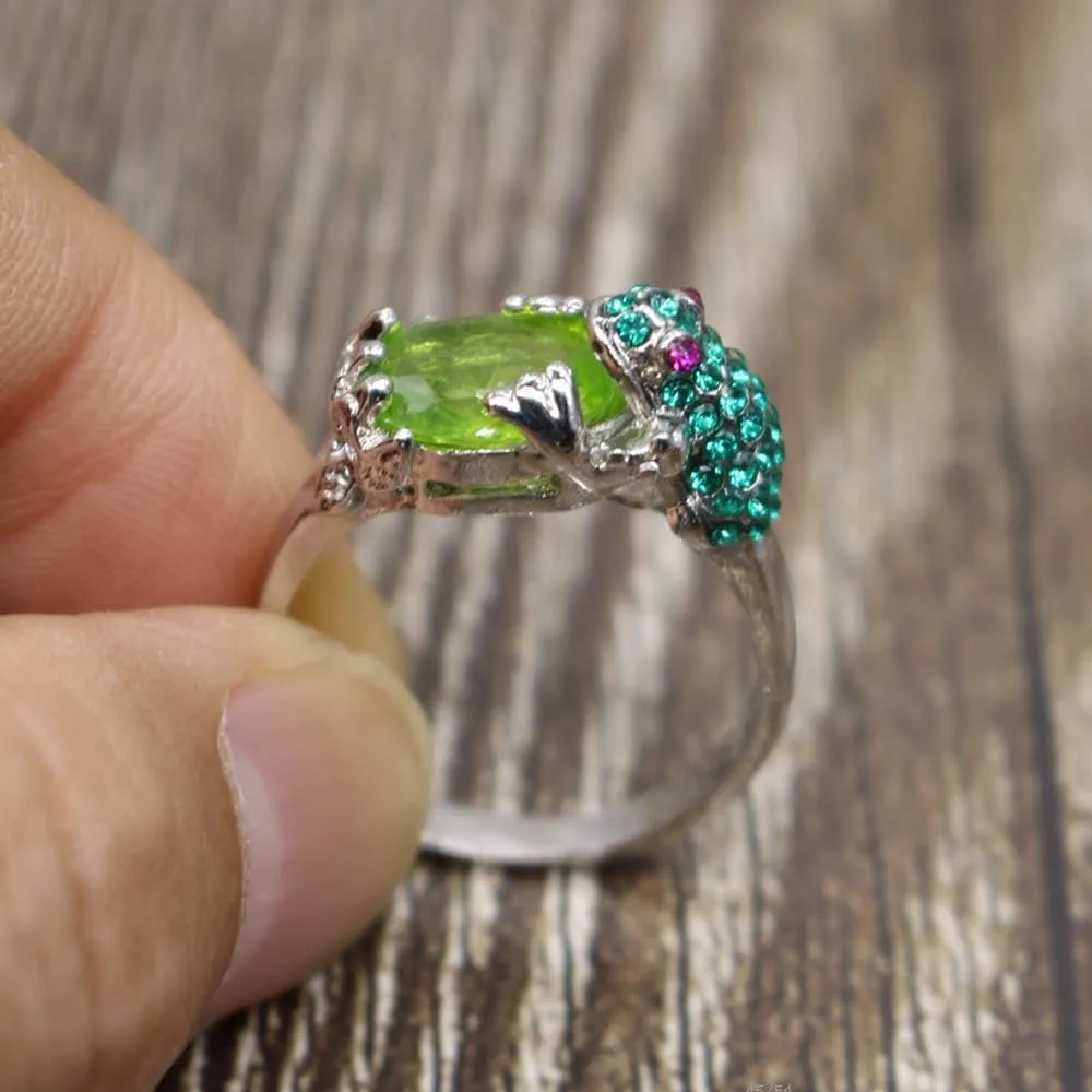 HSQYJ Green Crystal Frog Cocktail Ring Cubic Zirconia Pearl Cute Animal Stacking Rings Jewelry Rhinestone Statement Rings for Women