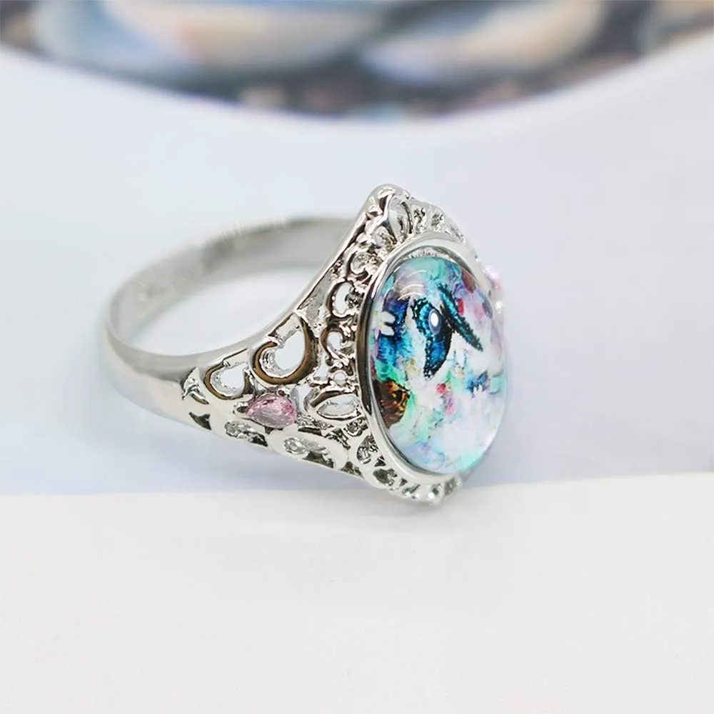 HSQYJ Retro Cocktail Statement Ring Gold Silver Two Tone Engagement Love Rings Wedding Bands Classical Carving Oval Cubic Zircon Luxury Party Woman Jewelry Finger Ring for Women Girl