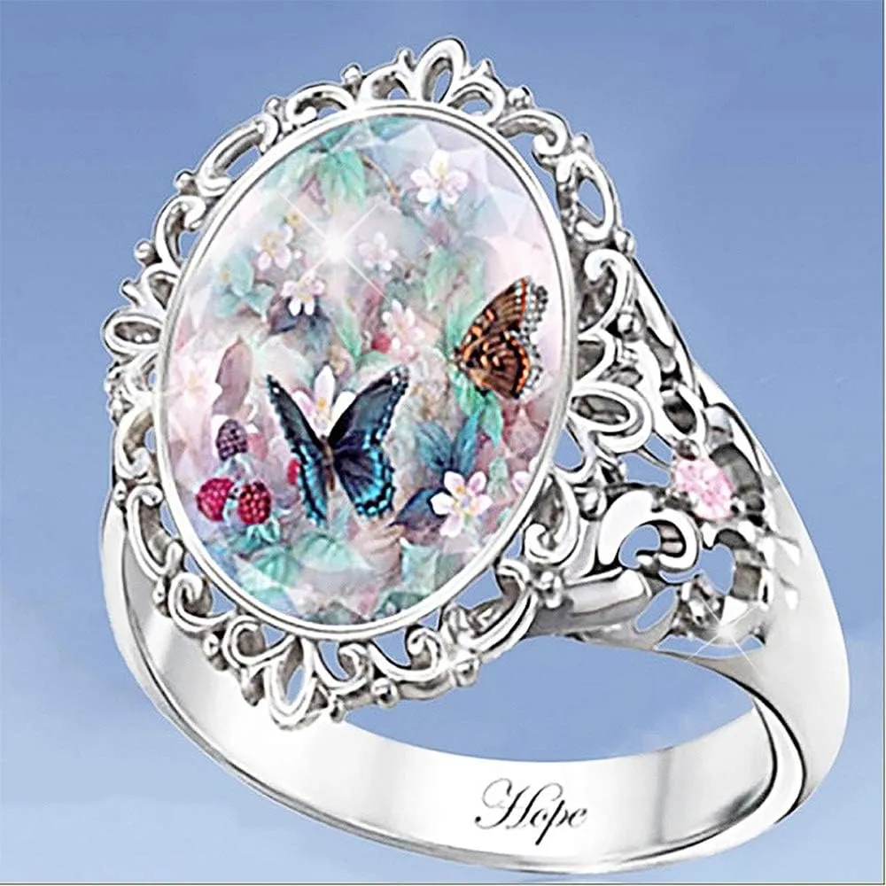 HSQYJ Retro Cocktail Statement Ring Gold Silver Two Tone Engagement Love Rings Wedding Bands Classical Carving Oval Cubic Zircon Luxury Party Woman Jewelry Finger Ring for Women Girl