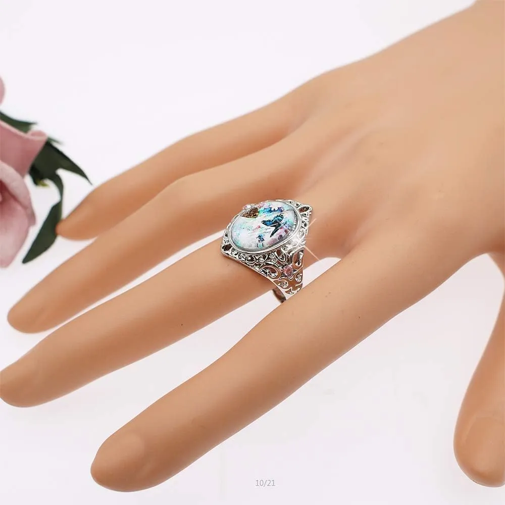 HSQYJ Retro Cocktail Statement Ring Gold Silver Two Tone Engagement Love Rings Wedding Bands Classical Carving Oval Cubic Zircon Luxury Party Woman Jewelry Finger Ring for Women Girl