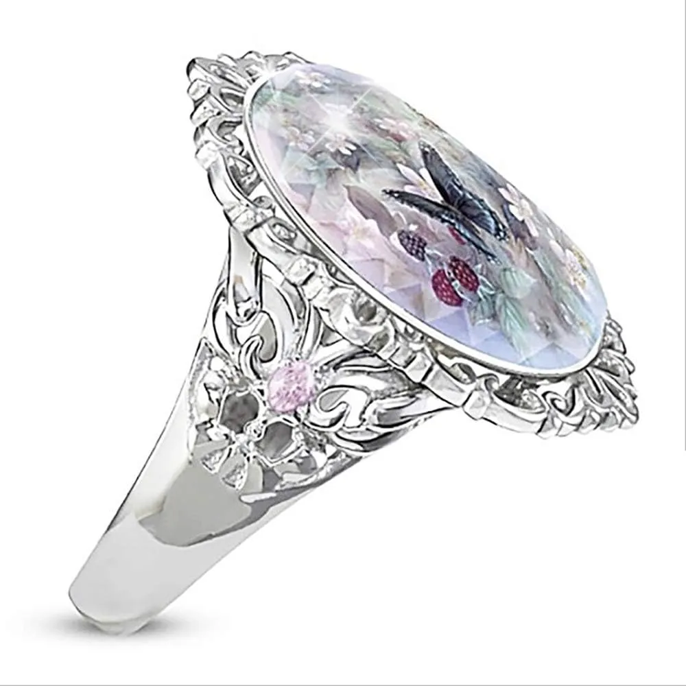 HSQYJ Retro Cocktail Statement Ring Gold Silver Two Tone Engagement Love Rings Wedding Bands Classical Carving Oval Cubic Zircon Luxury Party Woman Jewelry Finger Ring for Women Girl