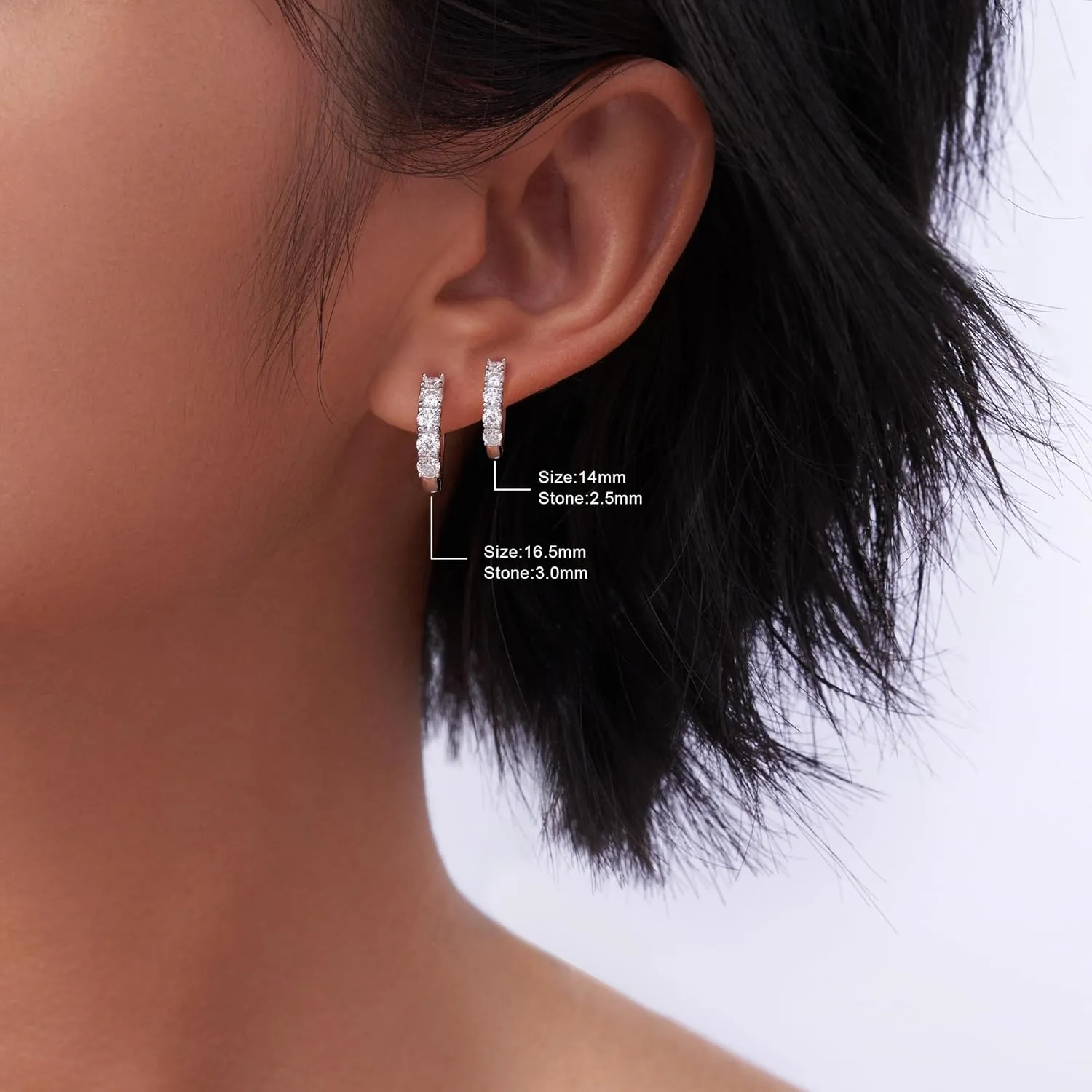 Huggie Hoop Earrings for Women/Men 5-Stone Moissanite Stud Earrings 18K White/Yellow Gold Plated Sterling Silver Moissanite Ear Cuff Studs, Hypoallergenic Dainty Mother's day/Anniversary Jewelry Gifts