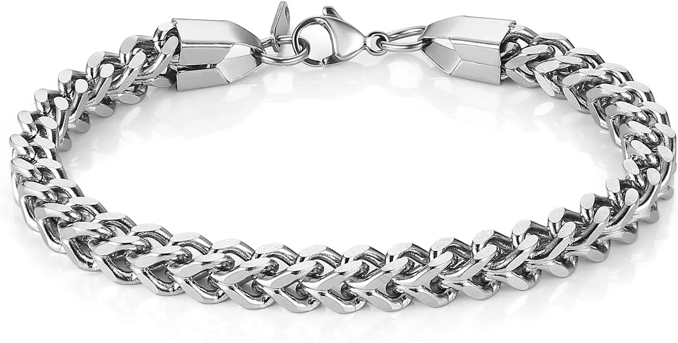 HZMAN Franco Chain Bracelets for Men 3mm/4mm/5mm/6mm Stainless Steel Men's Bracelet Square Box Link Chain Bracelet 7-9 Inch