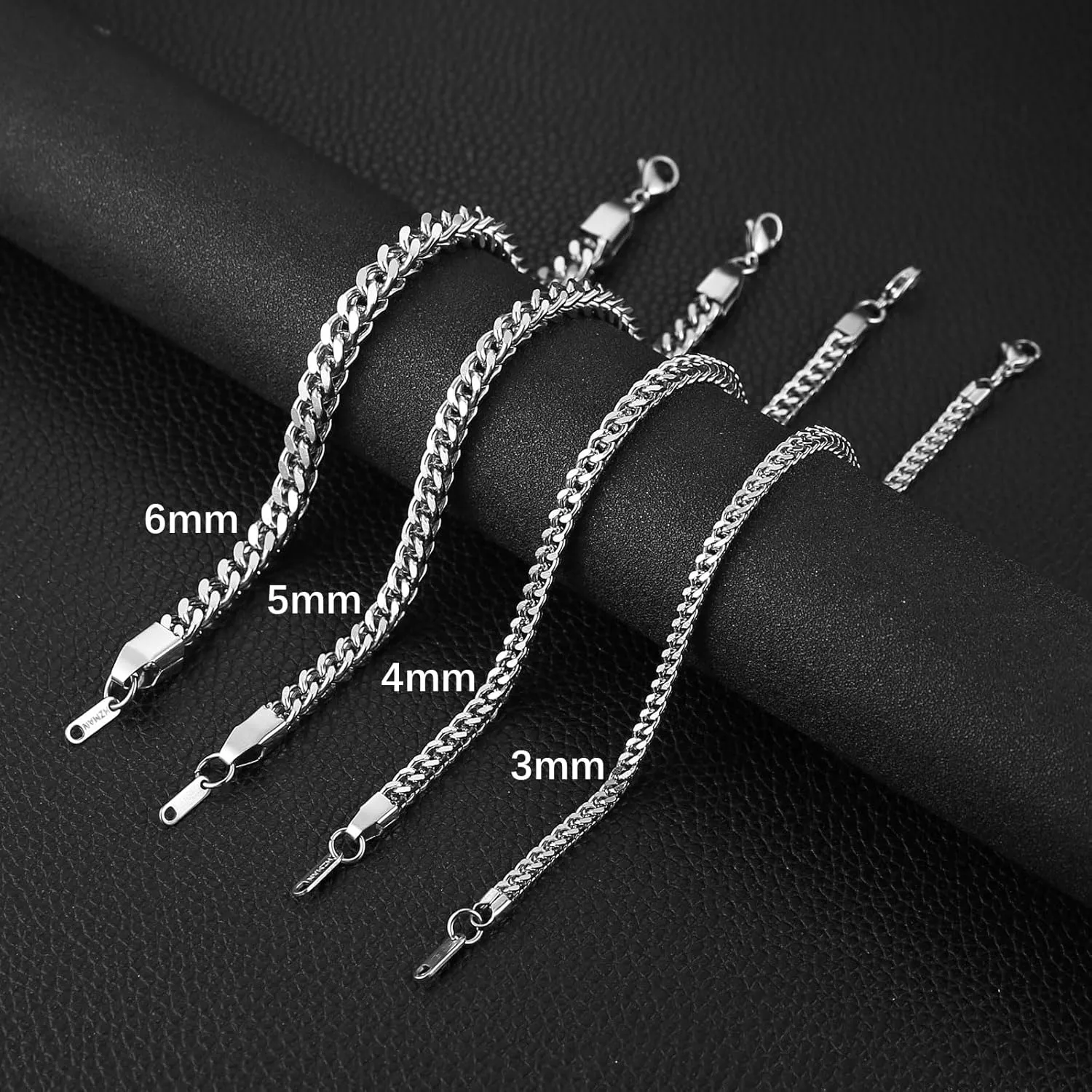 HZMAN Franco Chain Bracelets for Men 3mm/4mm/5mm/6mm Stainless Steel Men's Bracelet Square Box Link Chain Bracelet 7-9 Inch