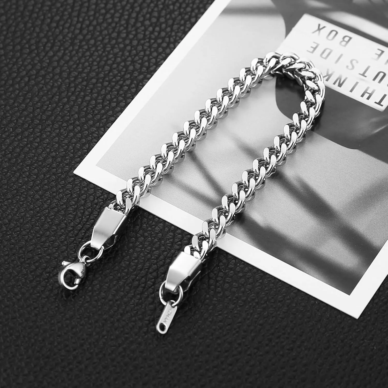 HZMAN Franco Chain Bracelets for Men 3mm/4mm/5mm/6mm Stainless Steel Men's Bracelet Square Box Link Chain Bracelet 7-9 Inch