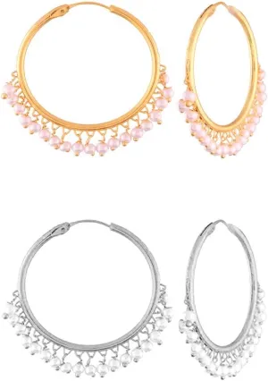 I Jewels Indian Bollywood Gold & Silver Plated Ethnic Stylish Party Wear Hoop Earrings Combo For Women (E2628CO)