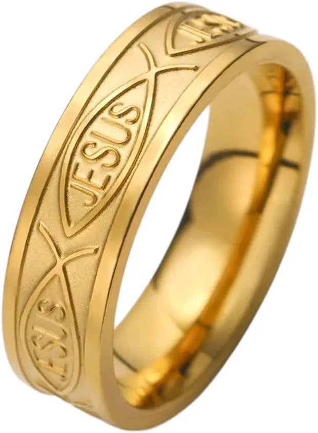 Ichthys Symbol Jesus Fish Ring for Men Women Faith Religious Jewelry Stainless Steel Anniversary Wedding Band