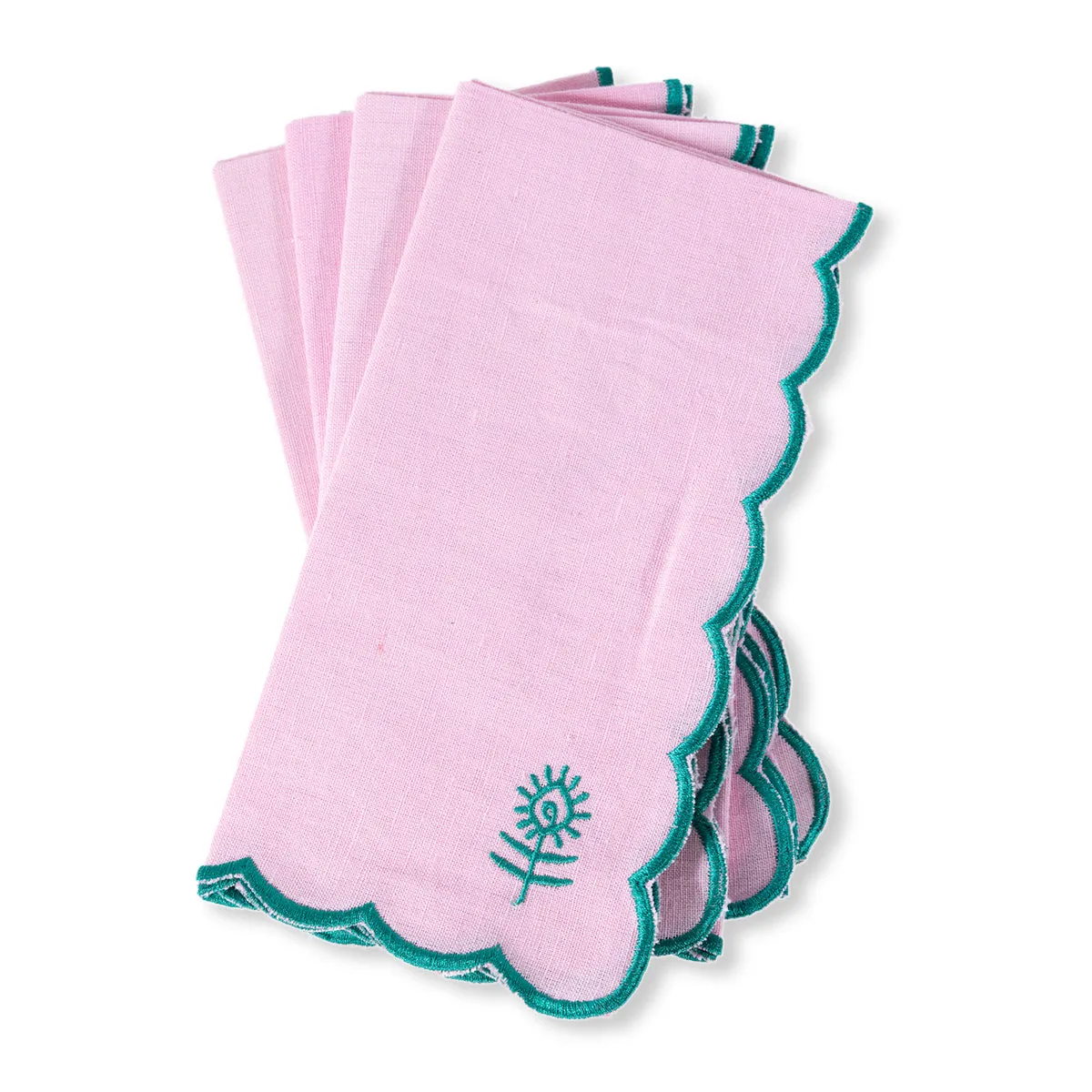 Icon Linen Napkins Set of 4 in Light Pink   Emerald