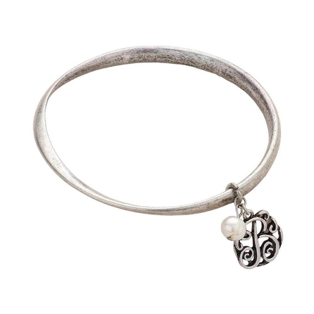 iLLASPARKZ -B- Monogram Pearl Charm Bangle Bracelet