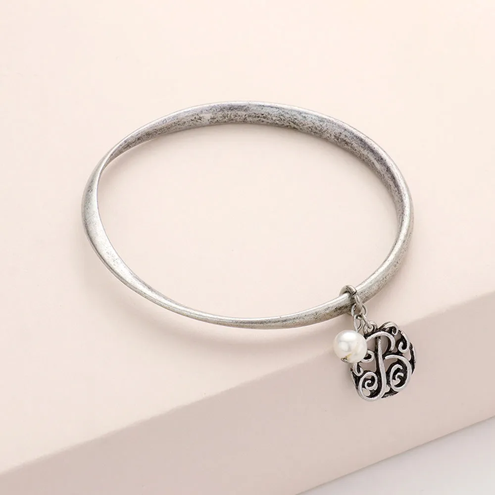 iLLASPARKZ -B- Monogram Pearl Charm Bangle Bracelet