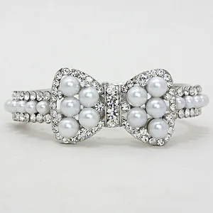 iLLASPARKZ Crystal Rhinestone Pearl Bow Hinged Bracelet