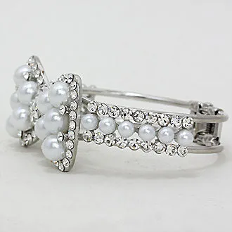 iLLASPARKZ Crystal Rhinestone Pearl Bow Hinged Bracelet