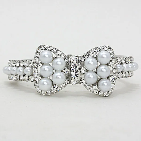 iLLASPARKZ Crystal Rhinestone Pearl Bow Hinged Bracelet