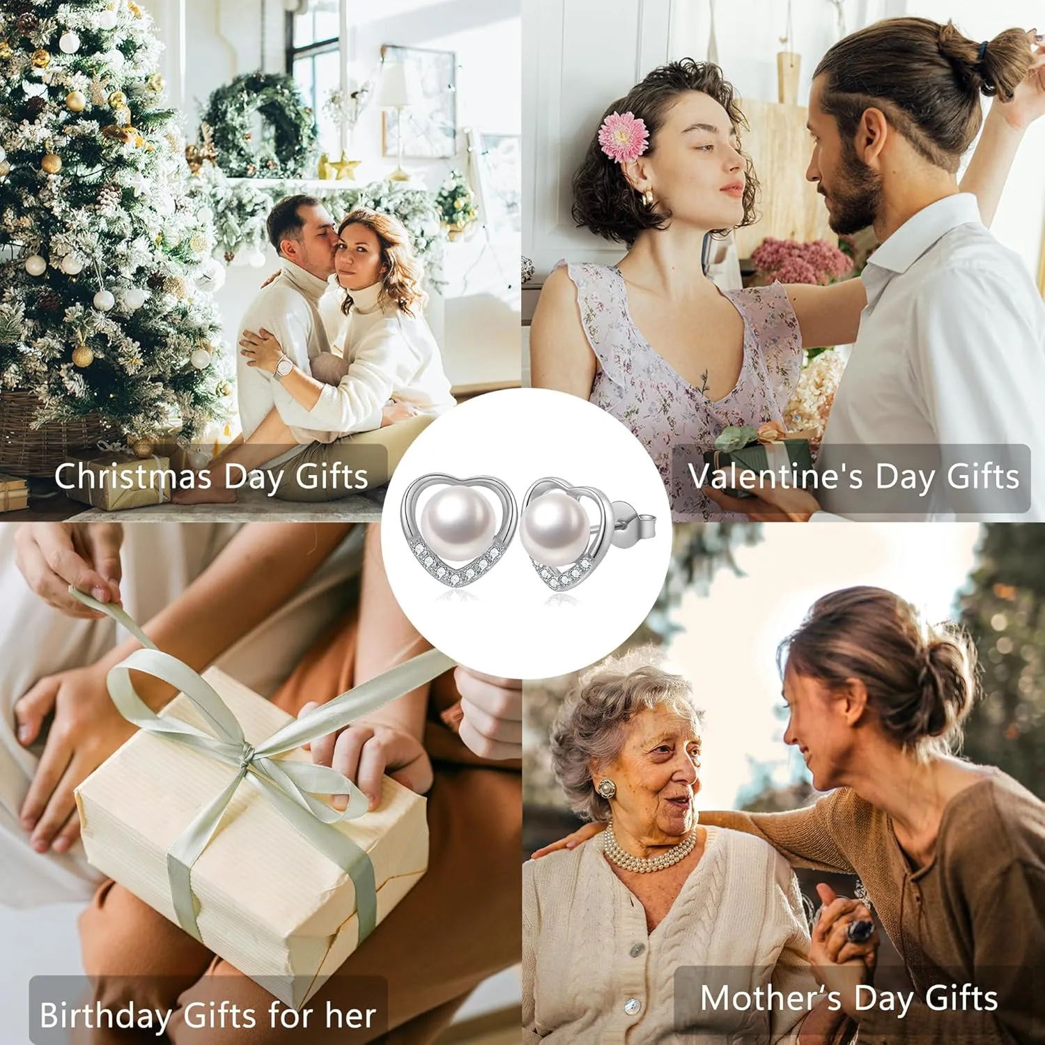 Impalsory 18K Gold Plated Pearl Heart Earrings with Zircon, Silver Base, Hypoallergenic & Comfortable Fit
