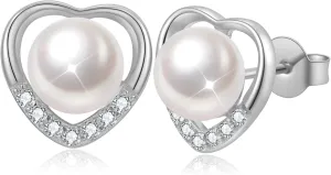 Impalsory 18K Gold Plated Pearl Heart Earrings with Zircon, Silver Base, Hypoallergenic & Comfortable Fit