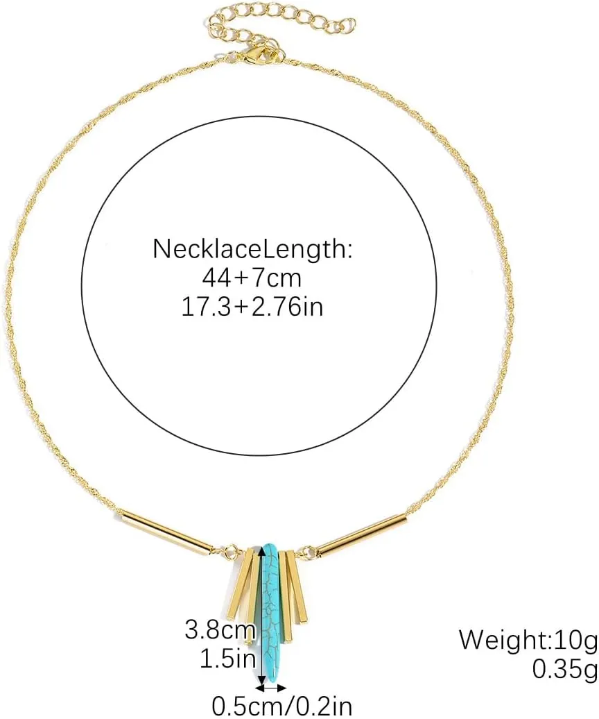 INENIMARTJ Gold Turquoise Necklace for Women Boho Turquoise Pendant Necklace Gold Chain Turquoises Necklaces Trendy Western Turquoises Jewelry for Womens