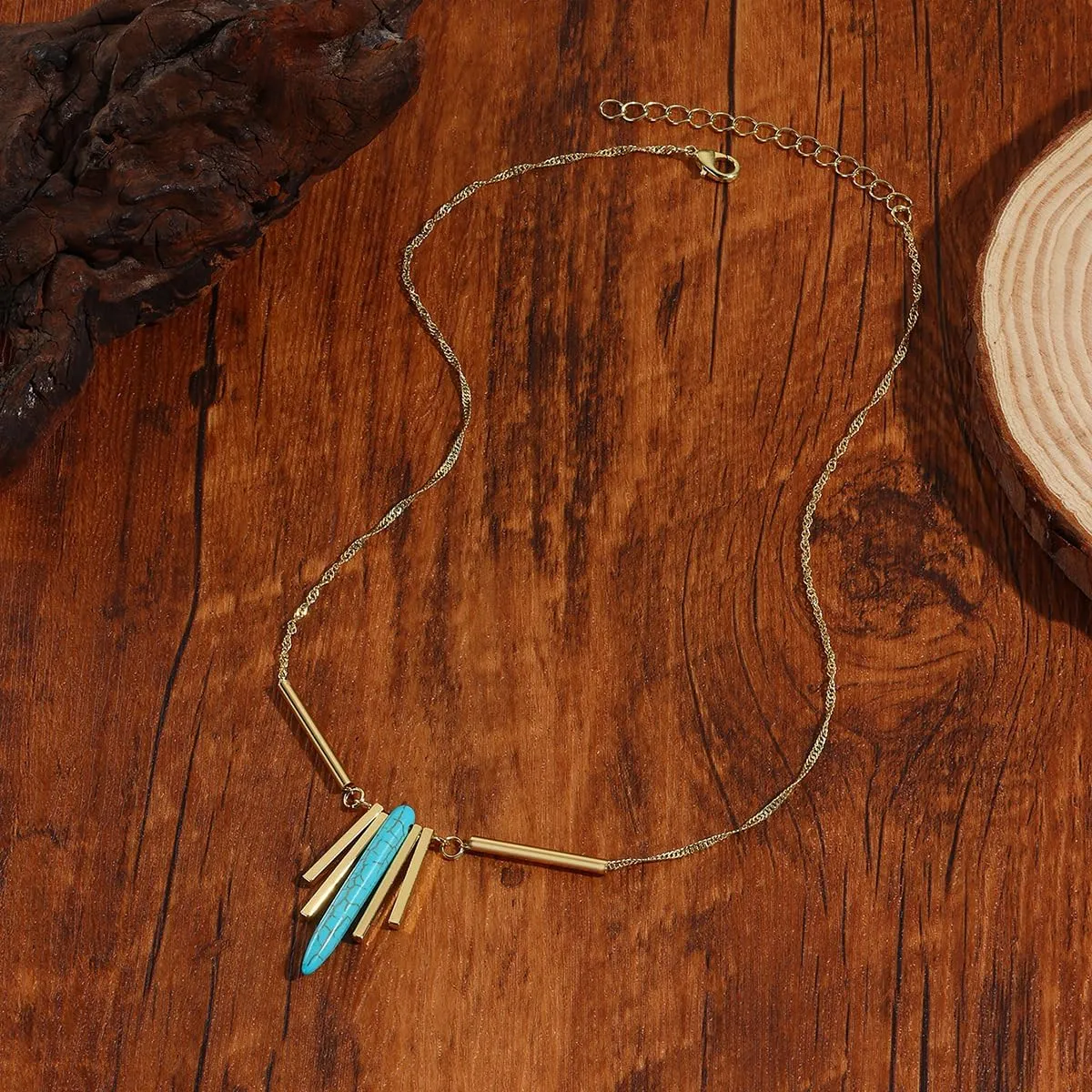 INENIMARTJ Gold Turquoise Necklace for Women Boho Turquoise Pendant Necklace Gold Chain Turquoises Necklaces Trendy Western Turquoises Jewelry for Womens