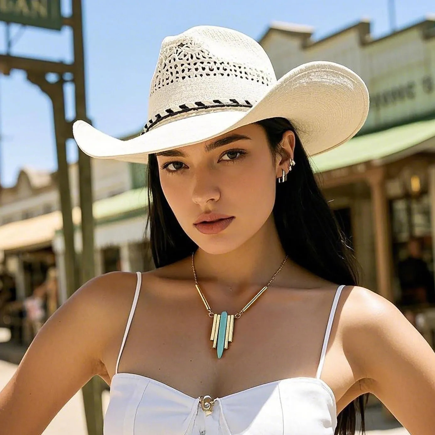 INENIMARTJ Gold Turquoise Necklace for Women Boho Turquoise Pendant Necklace Gold Chain Turquoises Necklaces Trendy Western Turquoises Jewelry for Womens