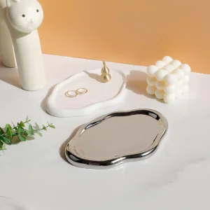 INgke Pink Cloud Shape Ceramic Jewelry Dish Tray,Perfume Trinket Dish,Ring Key Vanity Dish,Decorative Dish Jewelry Bowl Plate for Women Girls
