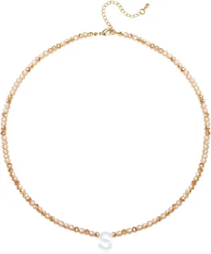 Initial Necklaces for Women Beaded Letter Choker Necklace Trendy 14K Gold Plated Shell Pendant Necklace Simple Jewelry