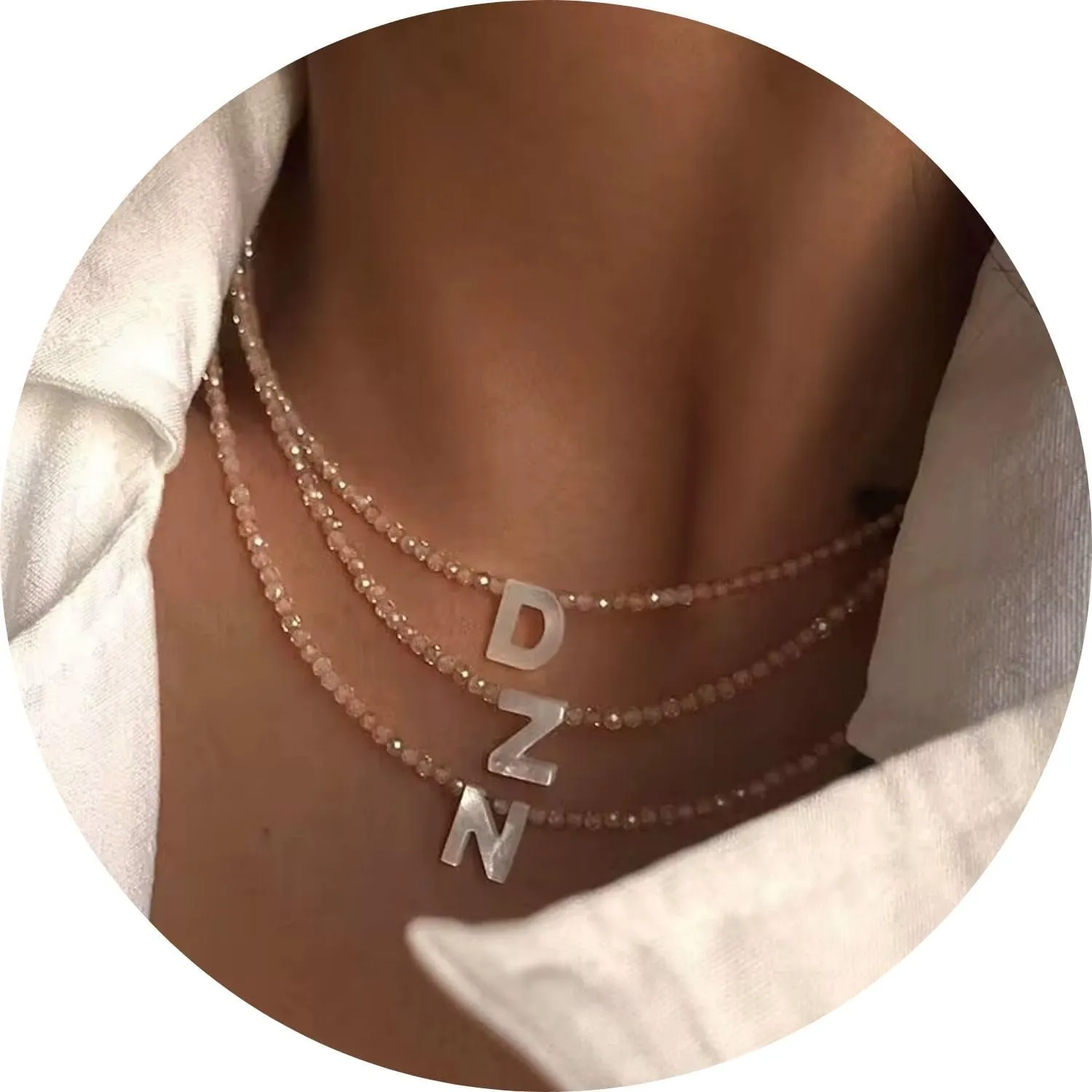 Initial Necklaces for Women Beaded Letter Choker Necklace Trendy 14K Gold Plated Shell Pendant Necklace Simple Jewelry